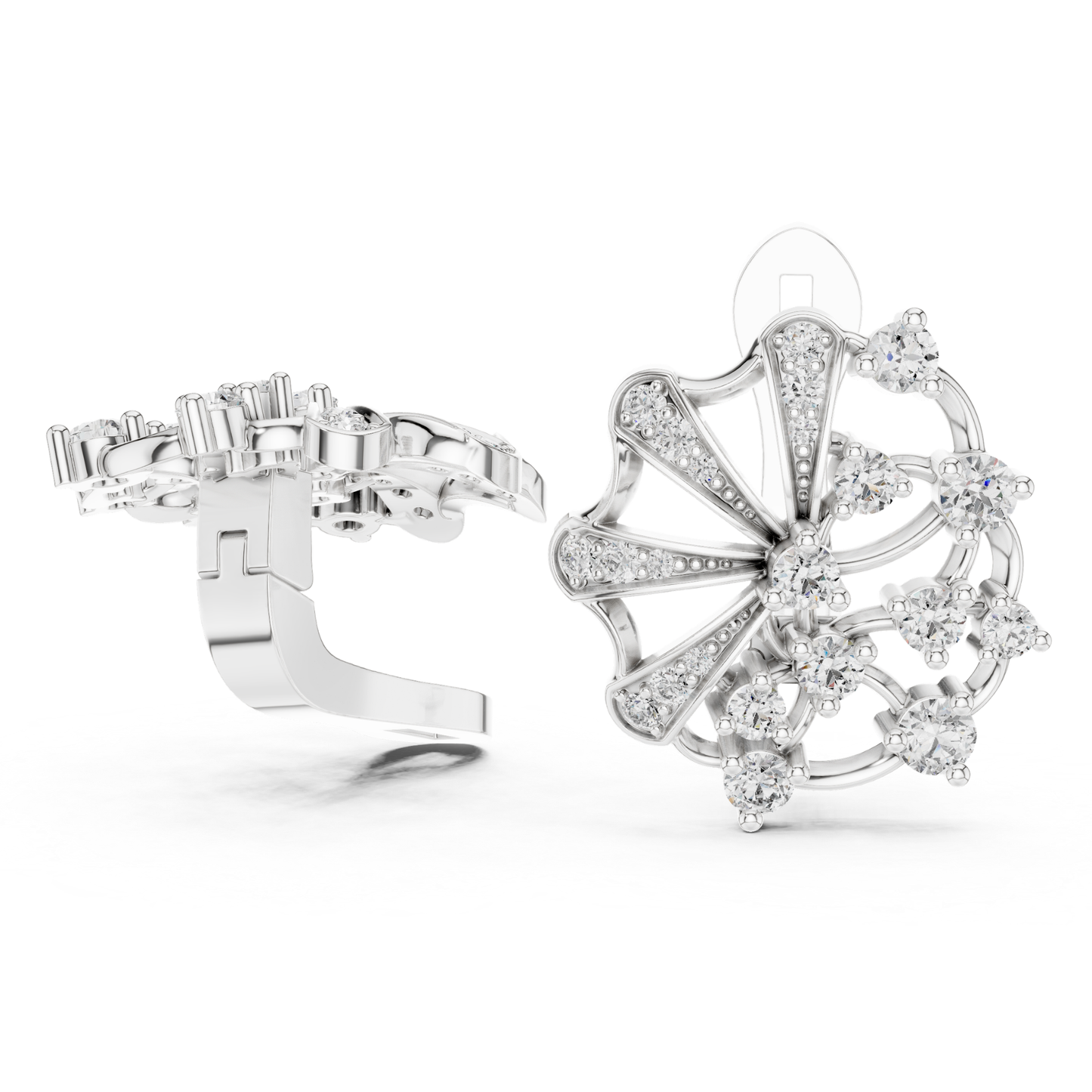 Floral Diamond Stud Earrings with Openwork Fan Design | Radiant Bloom
