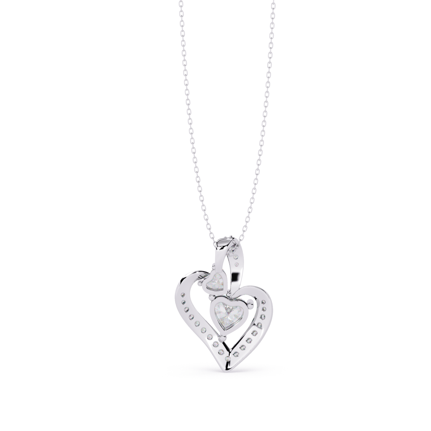Double Heart Diamond Pendant with Accent Stone