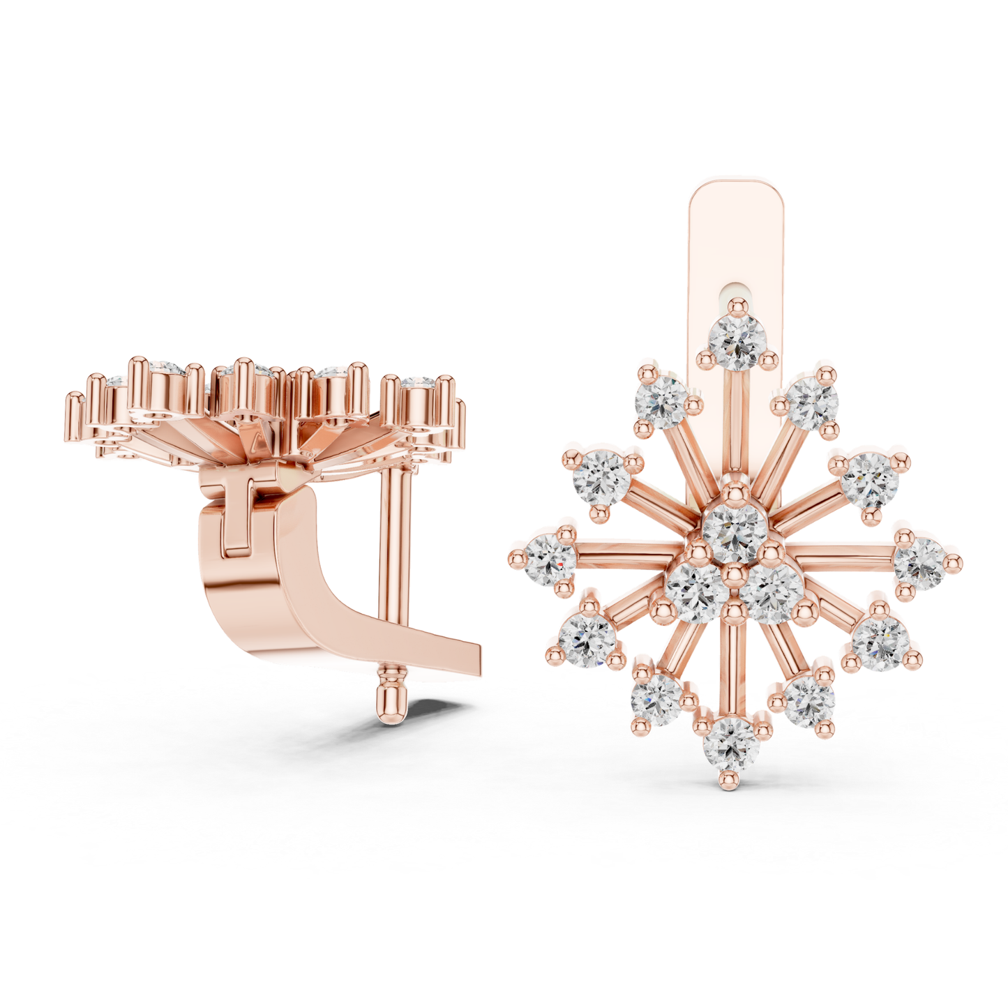 Starburst Diamond Stud Earrings with Round Brilliant Details | Celestial Glow