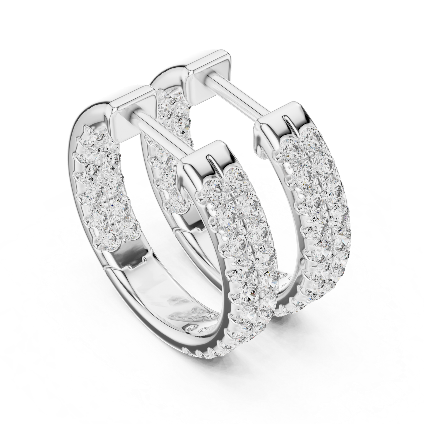 Diamond Pave Huggie Hoop Earrings with Double Row Elegance | Luxury Jewelry