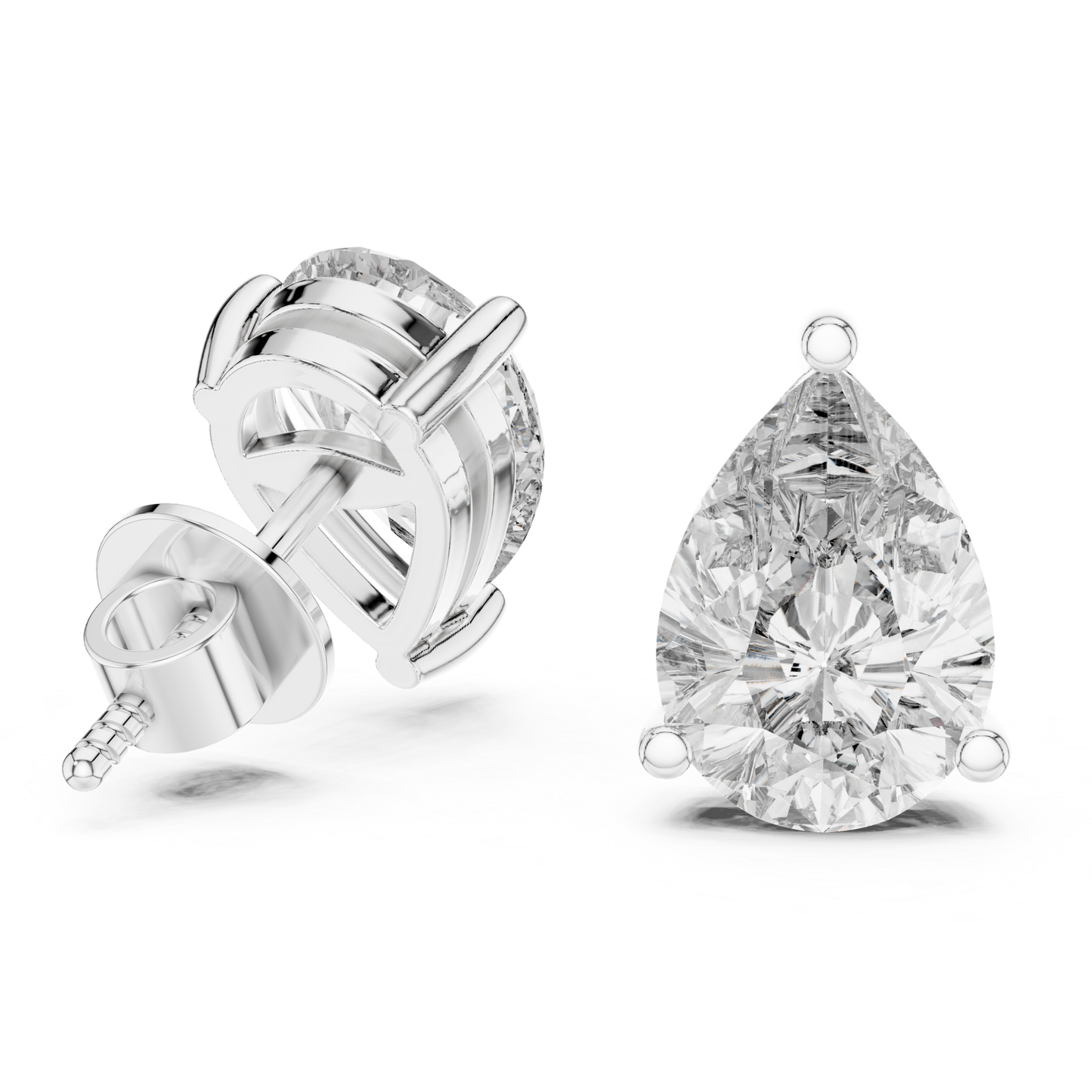 Pear Shape Diamond Stud Earrings | Prong Setting 18K Gold