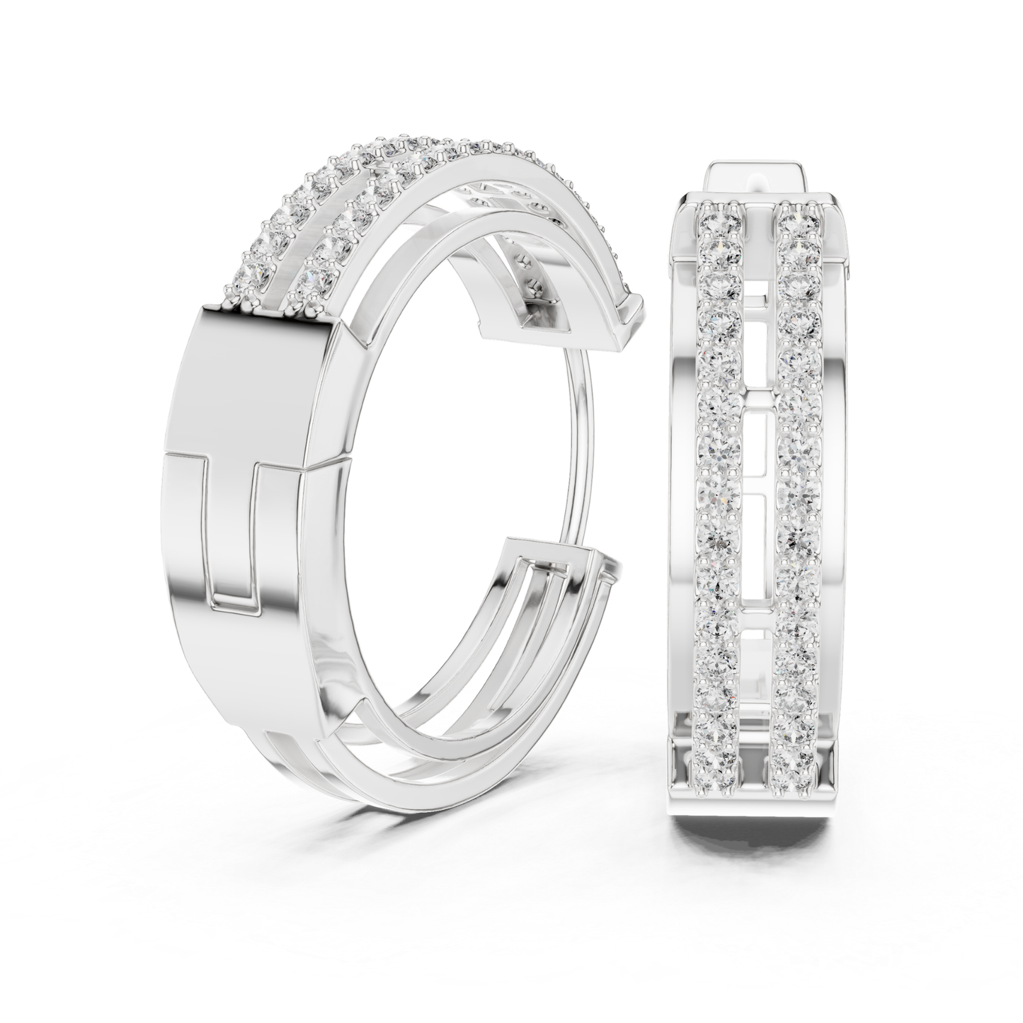 Rectangular Diamond Hoop Earrings with Double Row Brilliance | Modern Luxury
