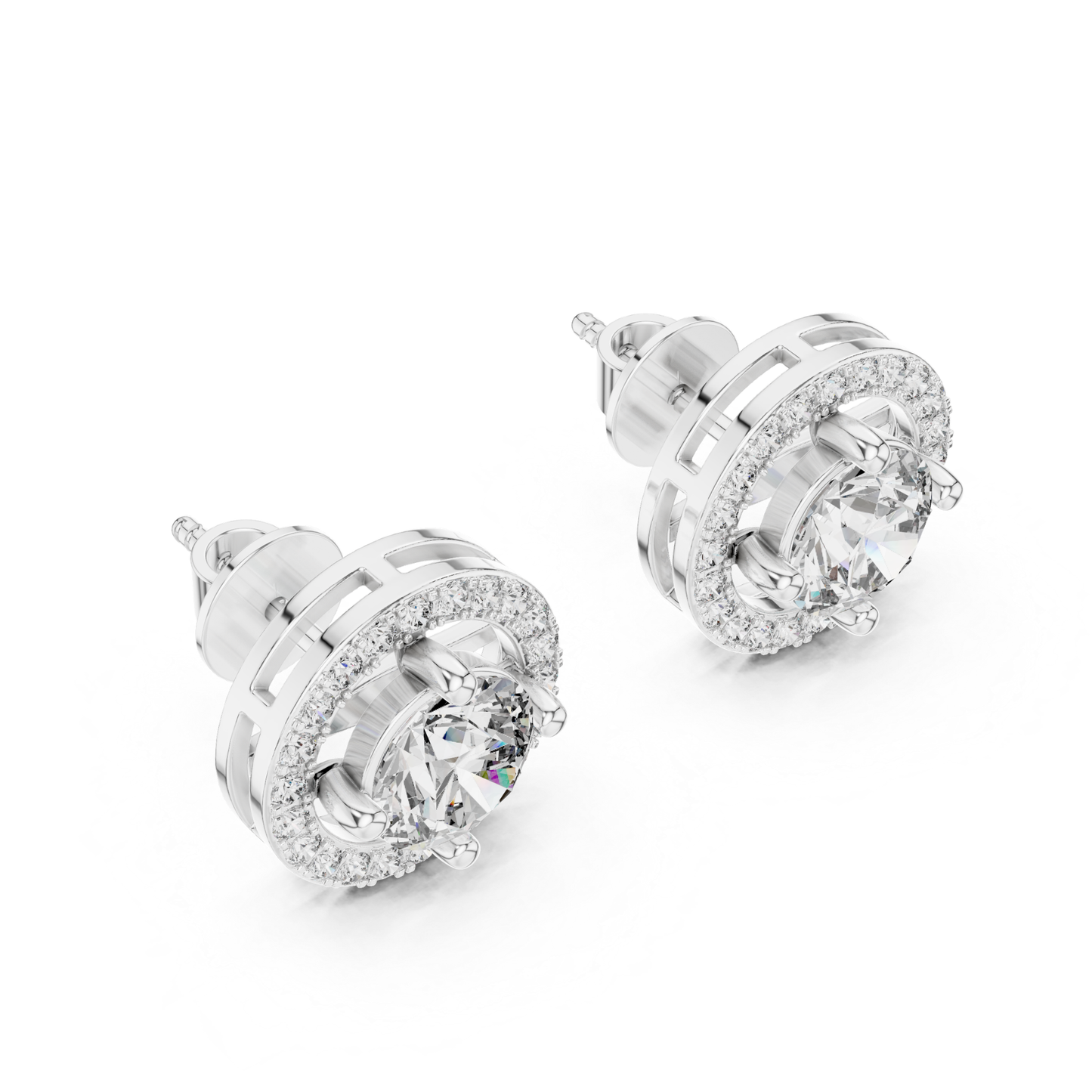 Runde Diamant-Halo-Ohrstecker | Krappenfassung 18K Gold