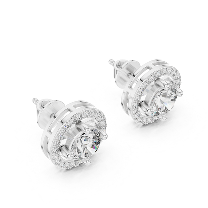 Runde Diamant-Halo-Ohrstecker | Krappenfassung 18K Gold
