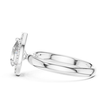 Pear Shape Halo Diamond Ring With Round Accent Stones | 18K