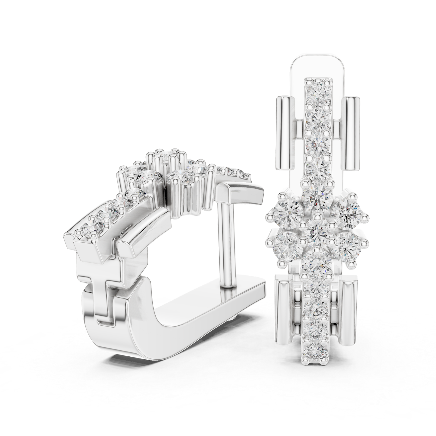 Floral Diamond Hoop Earrings with Round Brilliant Accent | Modern Luxury