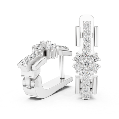 Floral Diamond Hoop Earrings with Round Brilliant Accent | Modern Luxury