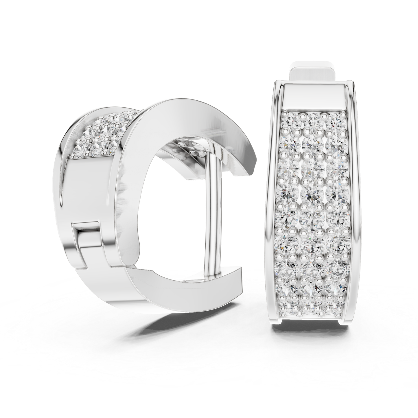 Rectangular Diamond Hoop Earrings with Multi Row Brilliance | Modern Radiance