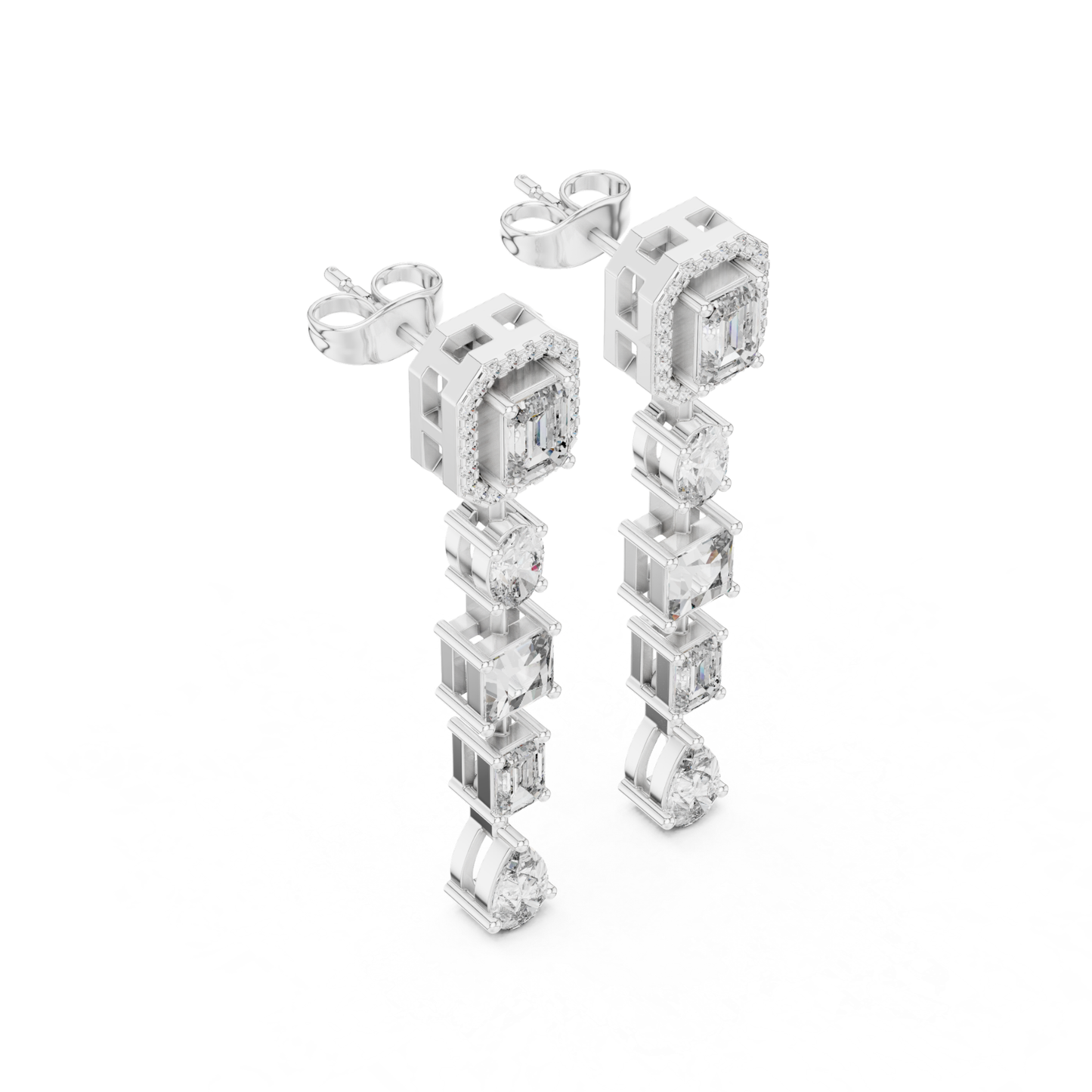Emerald Cut Multi Shape Diamond Drop Earrings | Luxury Statement Style