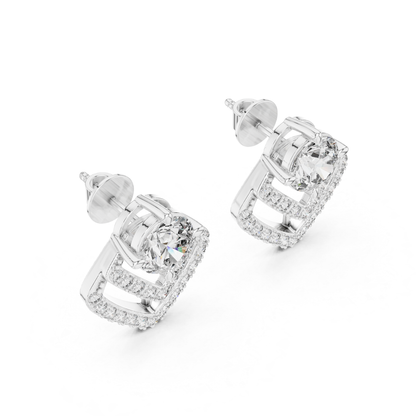 Round Diamond Chevron Halo Stud Earrings | Prong 18K Gold