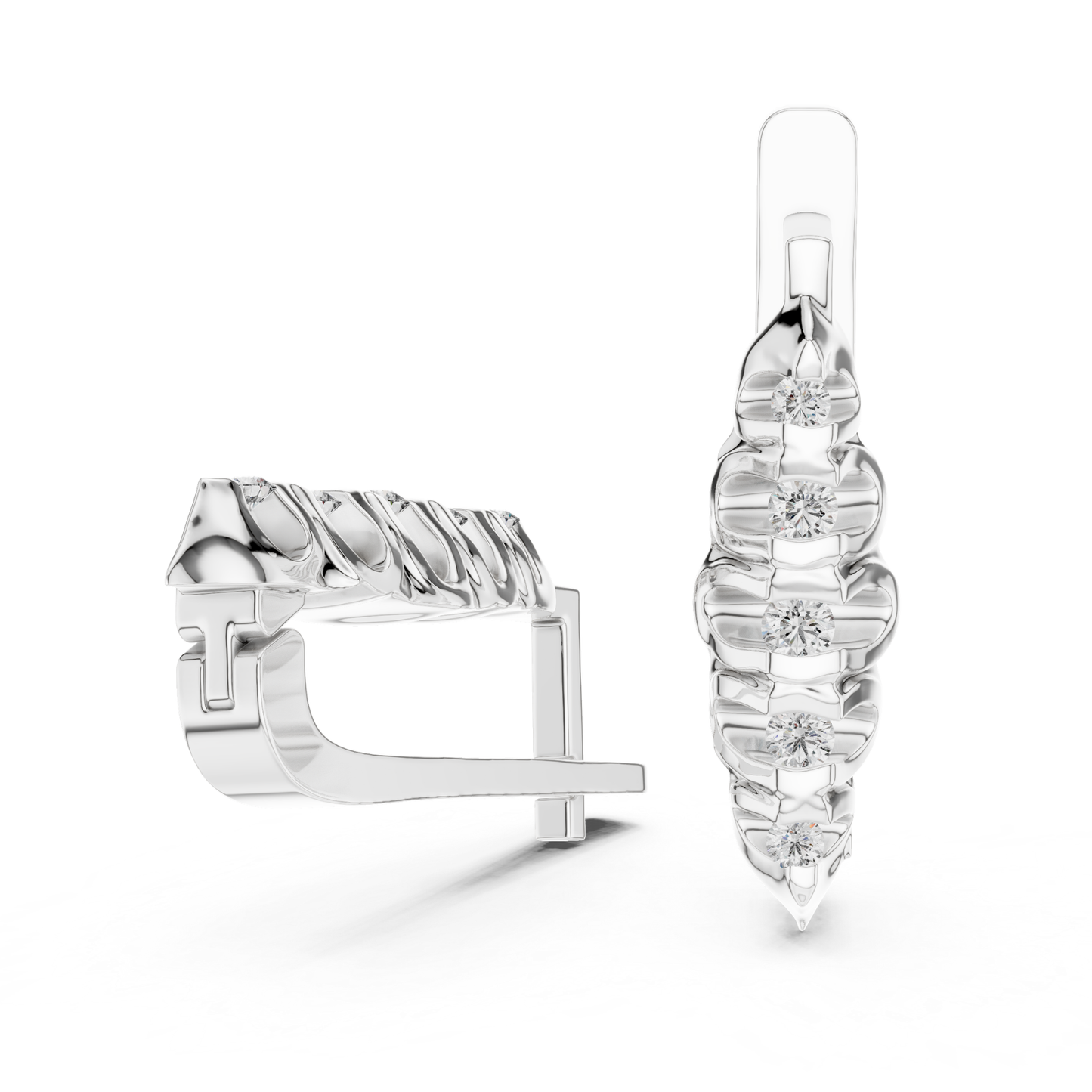 Ribbed Diamond Hoop Earrings with Round Brilliance | Modern Gold Elegance