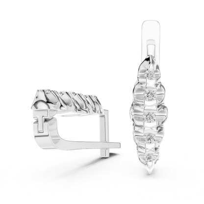 Ribbed Diamond Hoop Earrings with Round Brilliance | Modern Gold Elegance