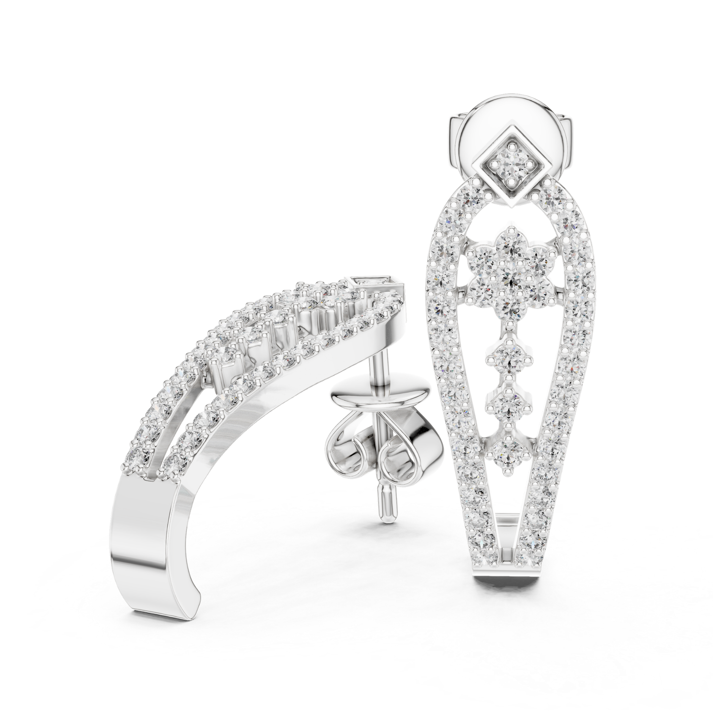 Floral Geometric Diamond Drop Earrings | Openwork Luxury Design