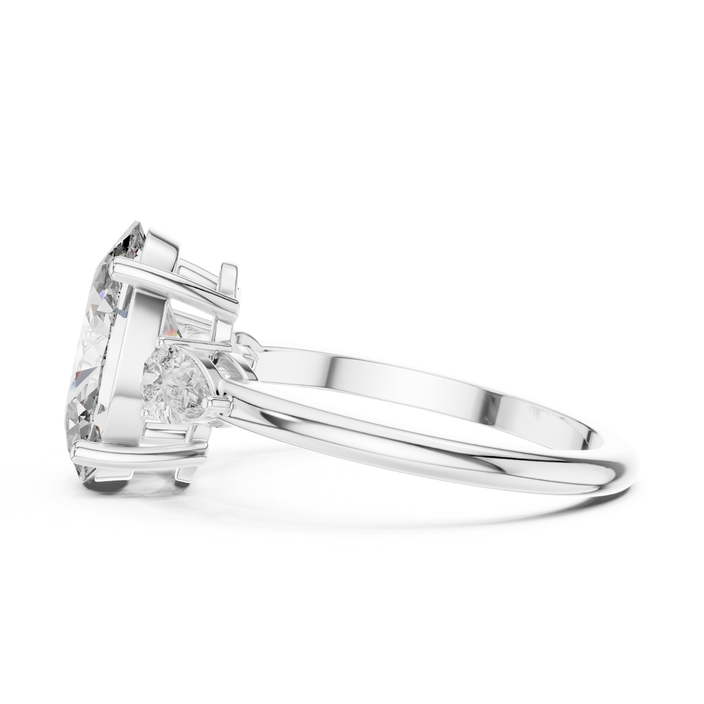 Pear Cut Diamond Ring with Oval Side Stones | Grace Meets Glamour