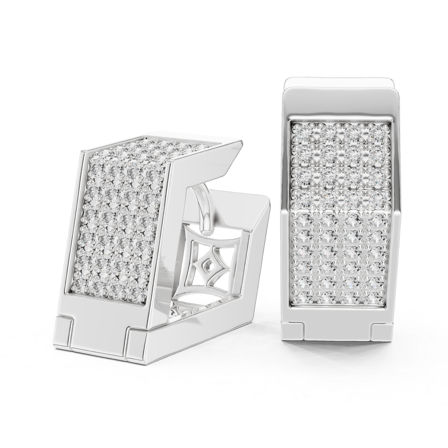 Rectangular Diamond Hoop Earrings with Multi Row Brilliance | Modern Radiance