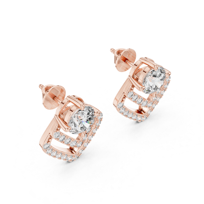 Round Diamond Chevron Halo Stud Earrings | Prong 18K Gold