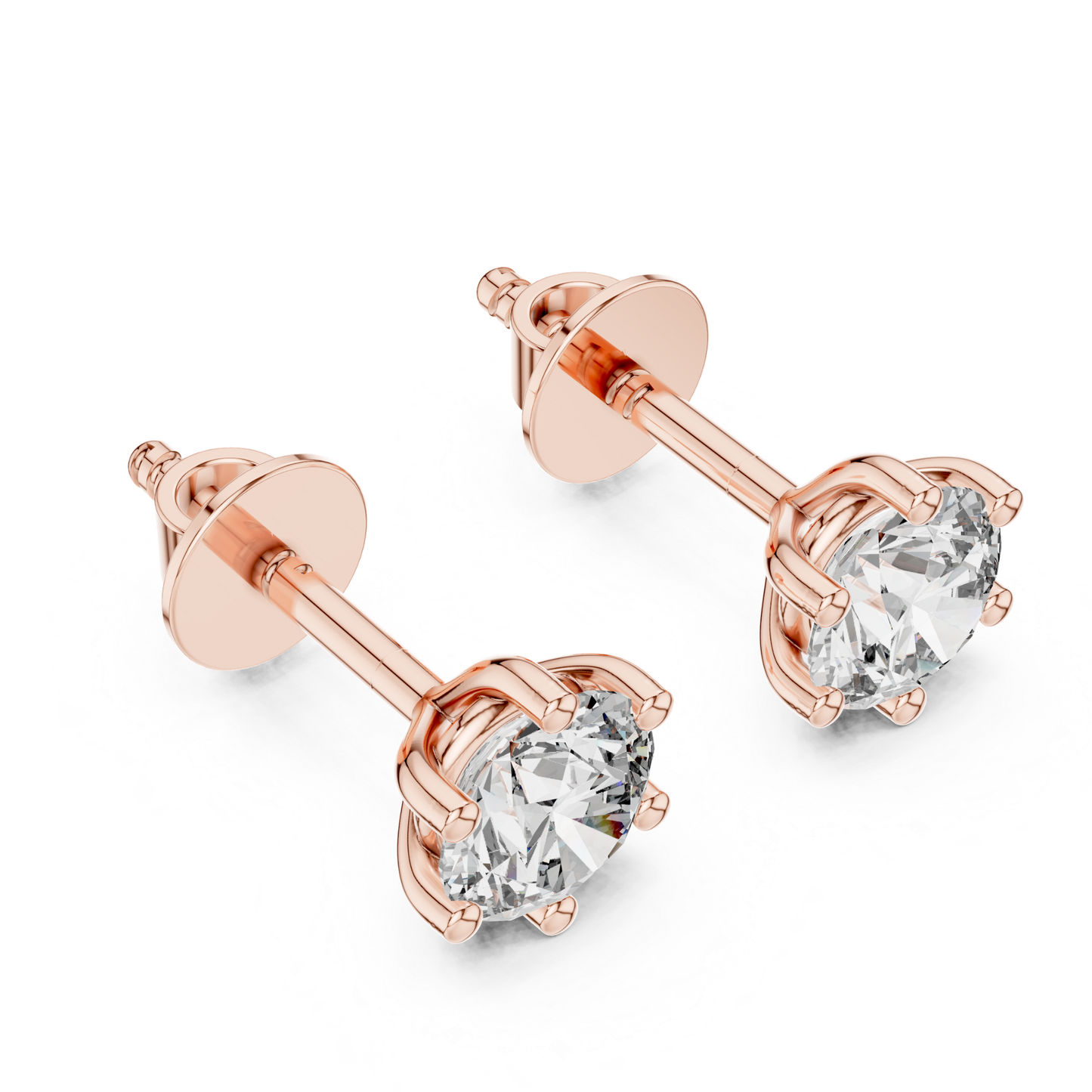 Round Diamond Stud Earrings | Timeless Brilliance in Six Prong Setting