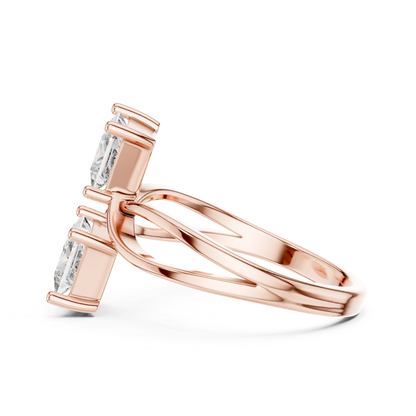 Princess Cut Diamond Bypass Ring | Double Stone Luxury Design