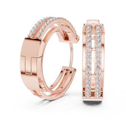Rectangular Diamond Hoop Earrings with Double Row Brilliance | Modern Luxury