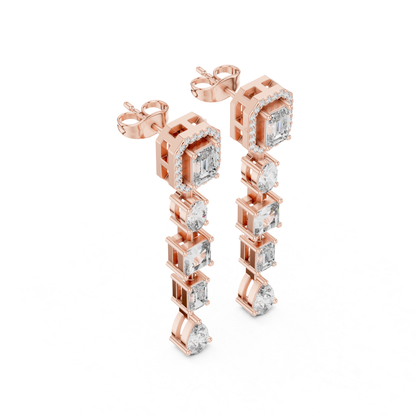 Emerald Cut Multi Shape Diamond Drop Earrings | Luxury Statement Style