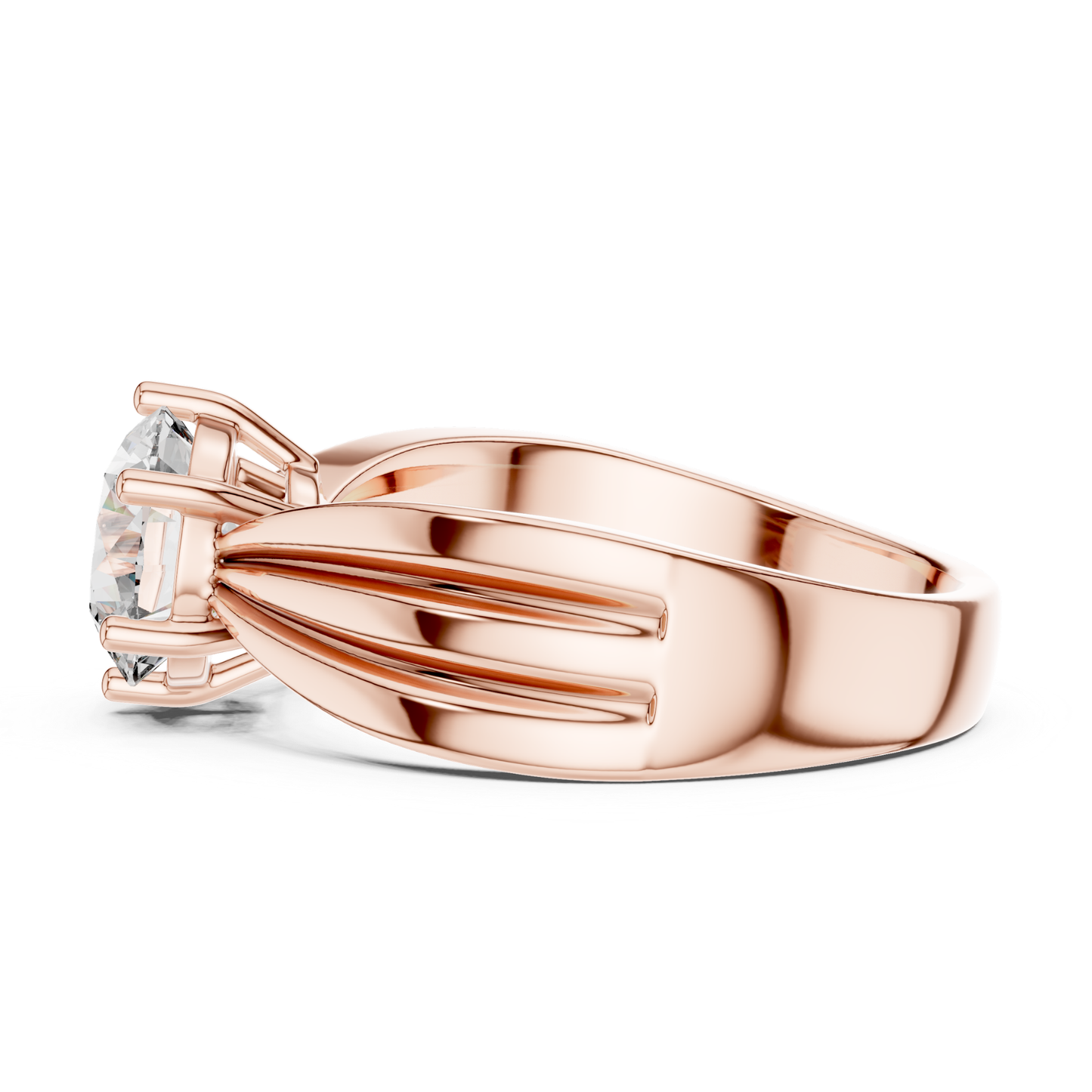 Round Cut Diamond Ring with Layered Band Design | 18K Gold