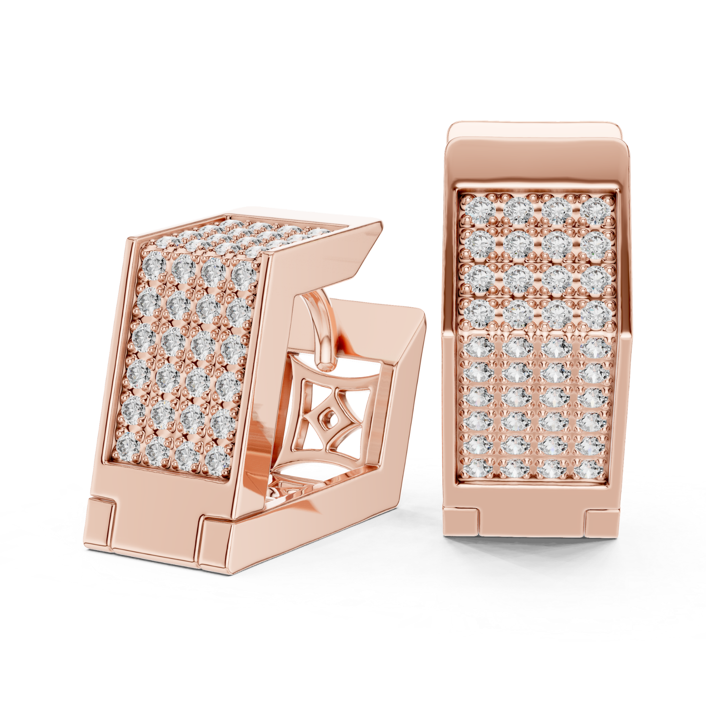 Rectangular Diamond Hoop Earrings with Multi Row Brilliance | Modern Radiance