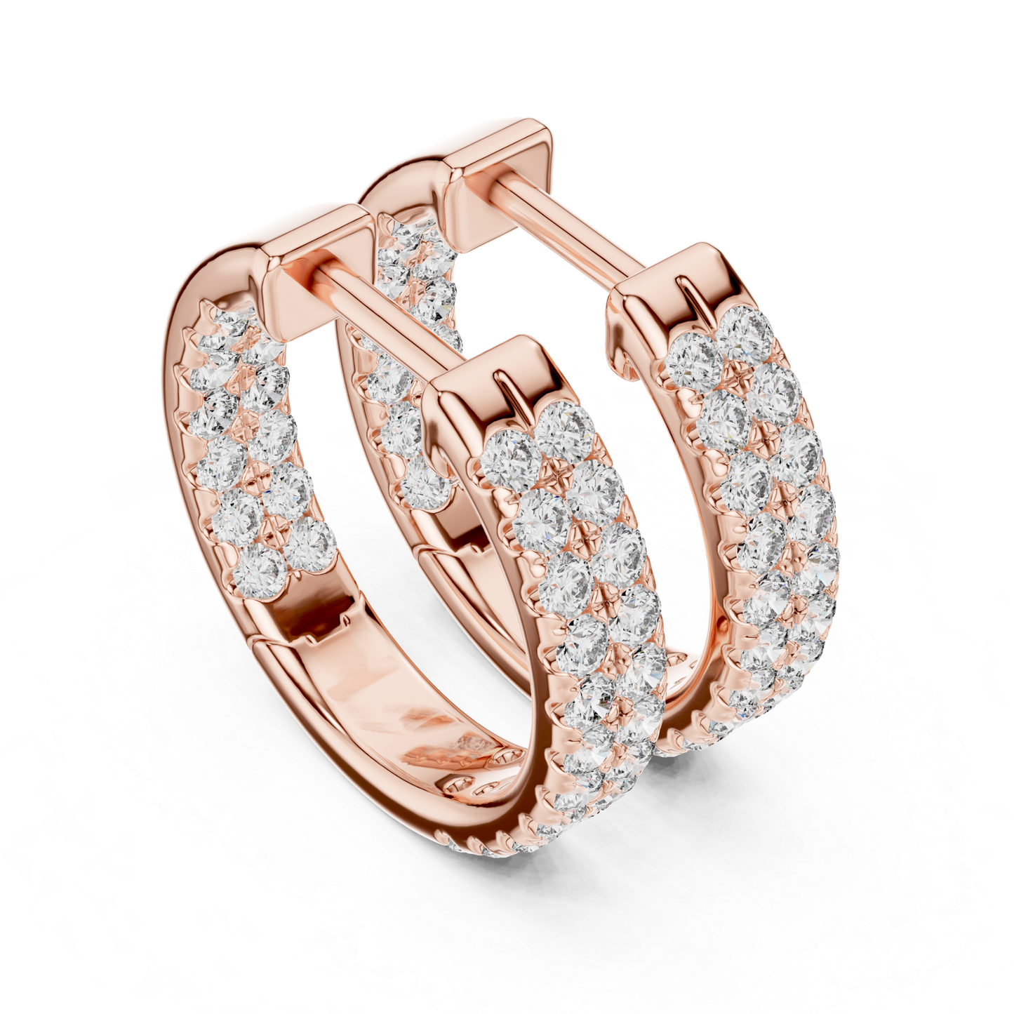 Diamond Pave Huggie Hoop Earrings with Double Row Elegance | Luxury Jewelry