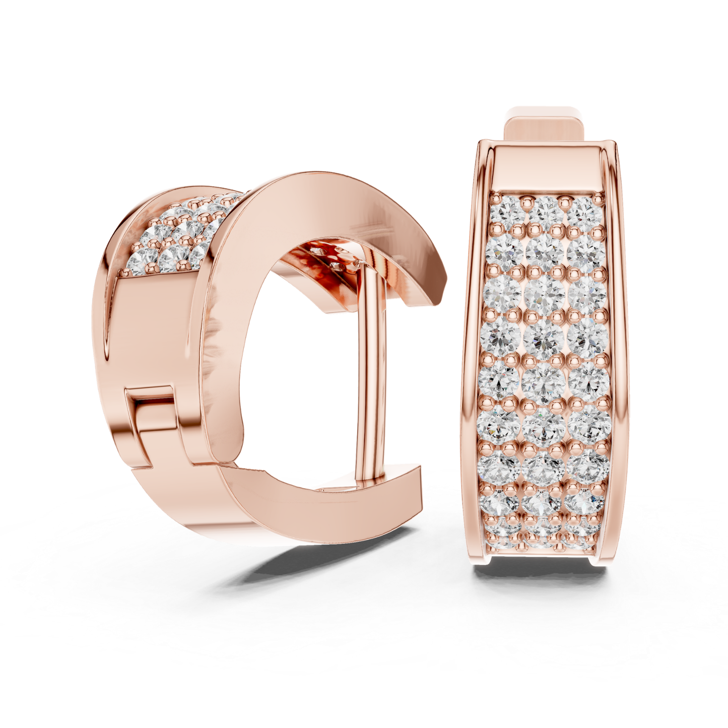 Rectangular Diamond Hoop Earrings with Multi Row Brilliance | Modern Radiance