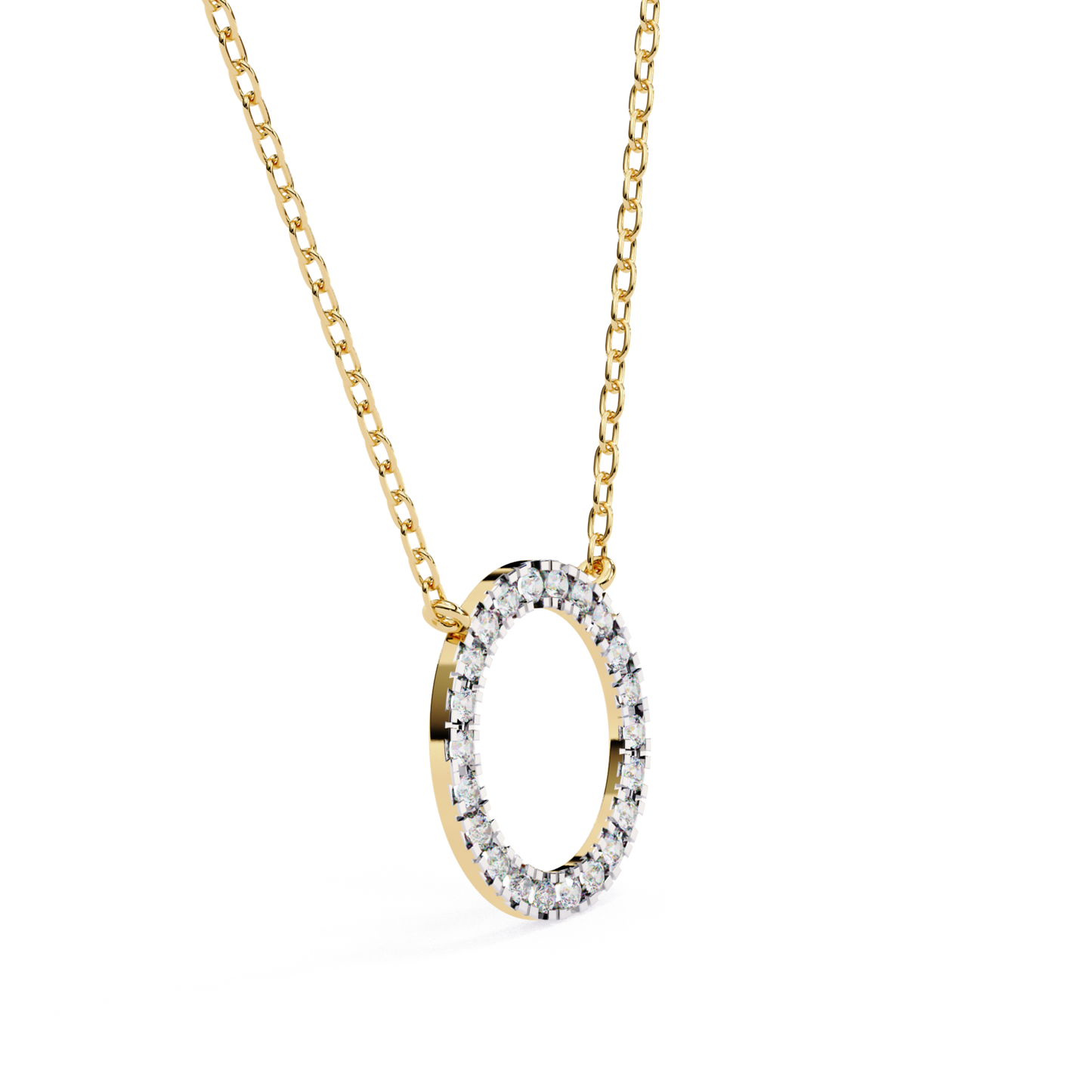 Round Halo Circle Lab Grown Diamond Pendant With Chain | 18K