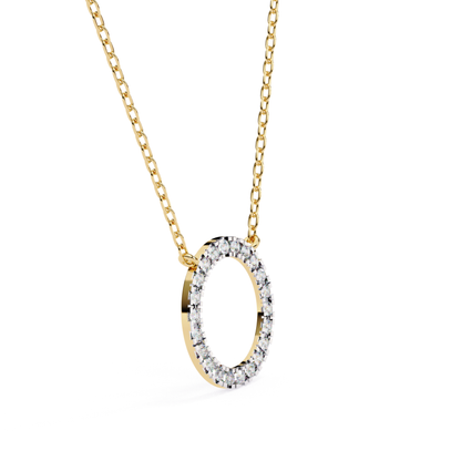 Round Halo Circle Lab Grown Diamond Pendant With Chain | 18K