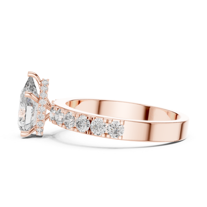 Pear Shape Diamond Ring With Side Round Accent Stones | 18K