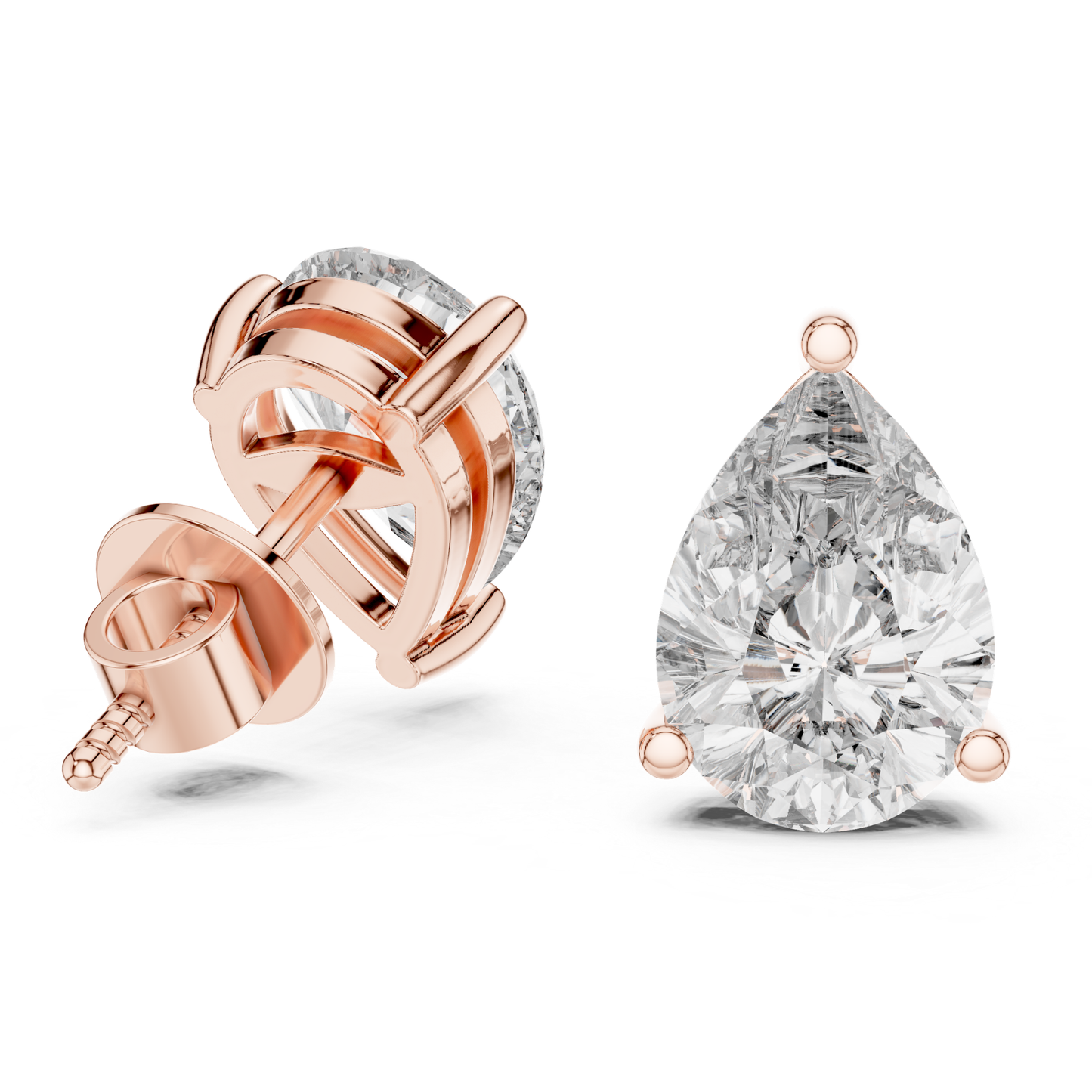 Pear Shape Diamond Stud Earrings | Prong Setting 18K Gold