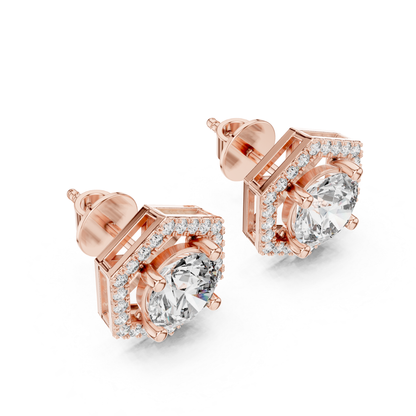 Runde Diamant-Halo-Ohrstecker | Geometrische Brillanz in edlem Gold