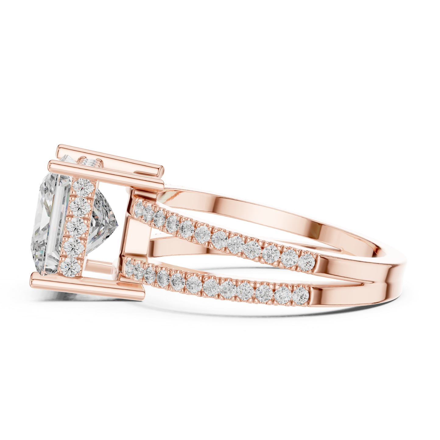Princess Cut Split Shank Diamond Ring | Luxury Gold Style