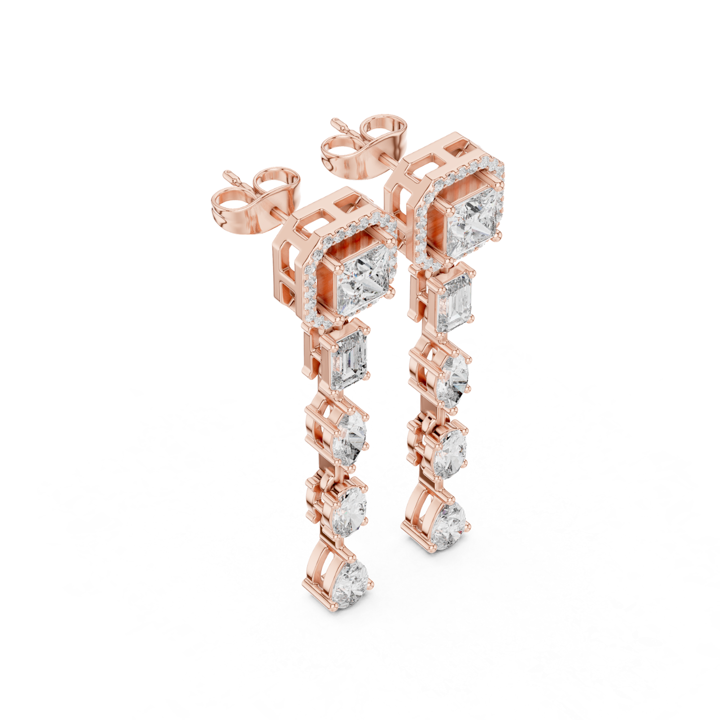 Princess Cut Halo Diamond Drop Earrings | Luxury Statement Style