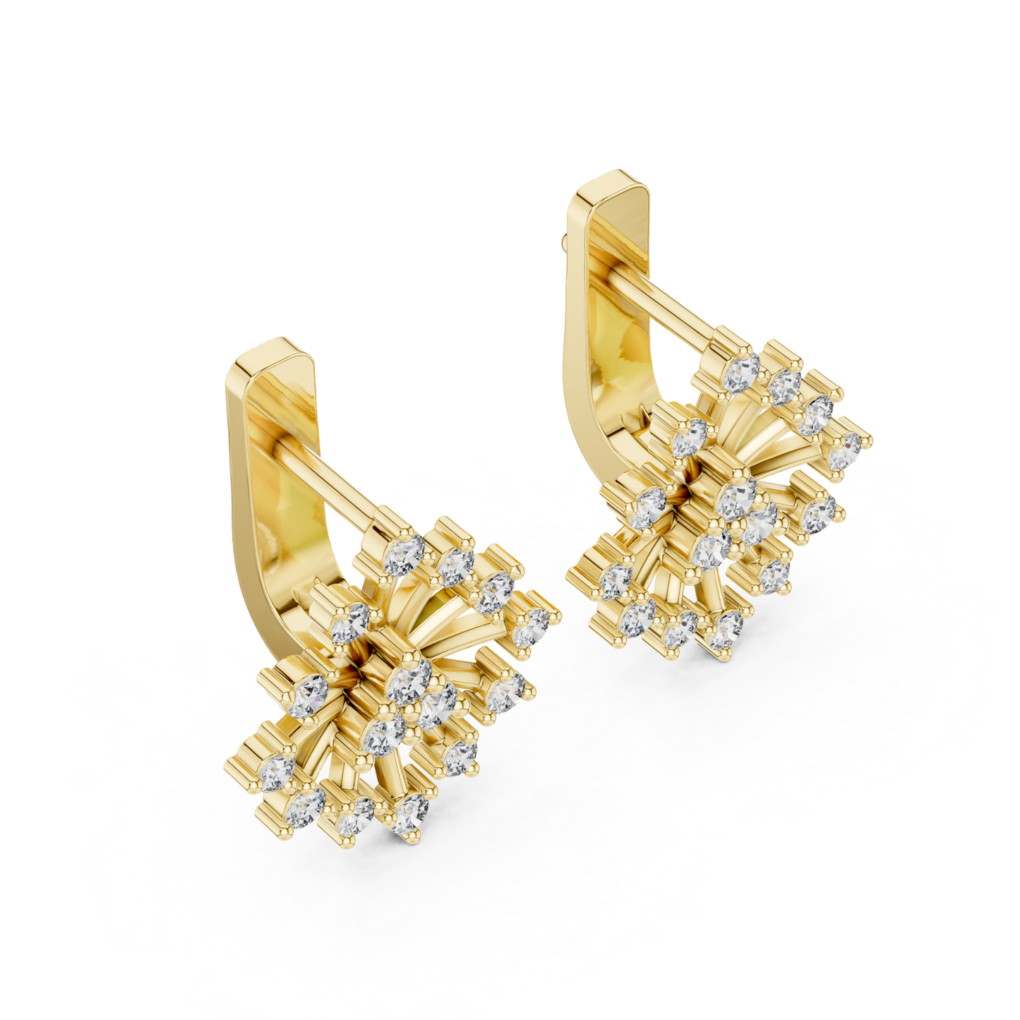 Starburst Diamond Stud Earrings with Round Brilliant Details | Celestial Glow