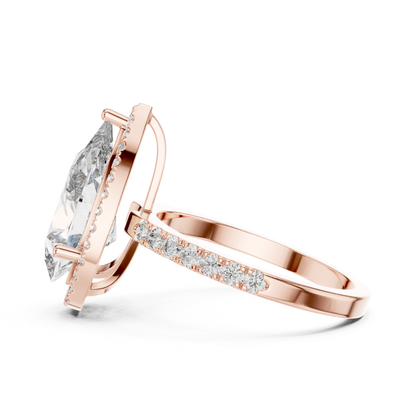 Pear Cut Diamond Halo Ring with Pave Band | Teardrops of Brilliance