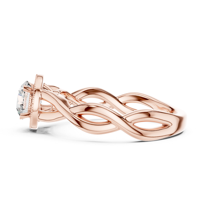 Round Halo Diamond Ring With Twisted Band Design | 18K Gold