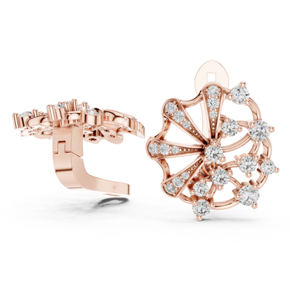Floral Diamond Stud Earrings with Openwork Fan Design | Radiant Bloom