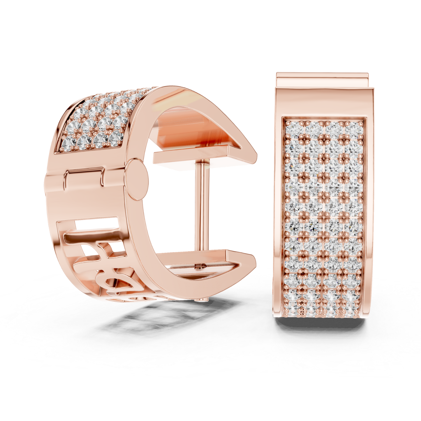 Wide Diamond Hoop Earrings with Multi Row Pave Design | Luxe Radiance