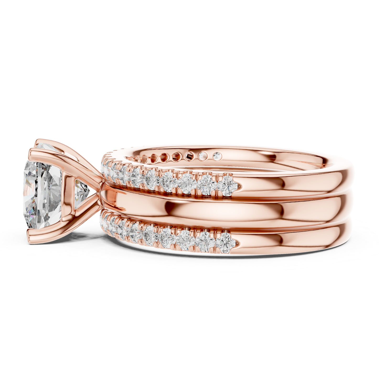 Cushion Cut Diamond Bridal Ring Set | Luxury Gold Wedding Style