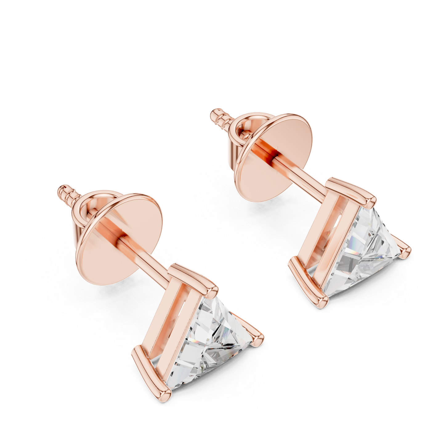 Trillion Cut Diamond Stud Earrings with Prong Setting | 18K