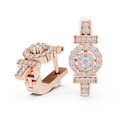 Geometric Circle Diamond Drop Earrings | Modern Gold Luxury