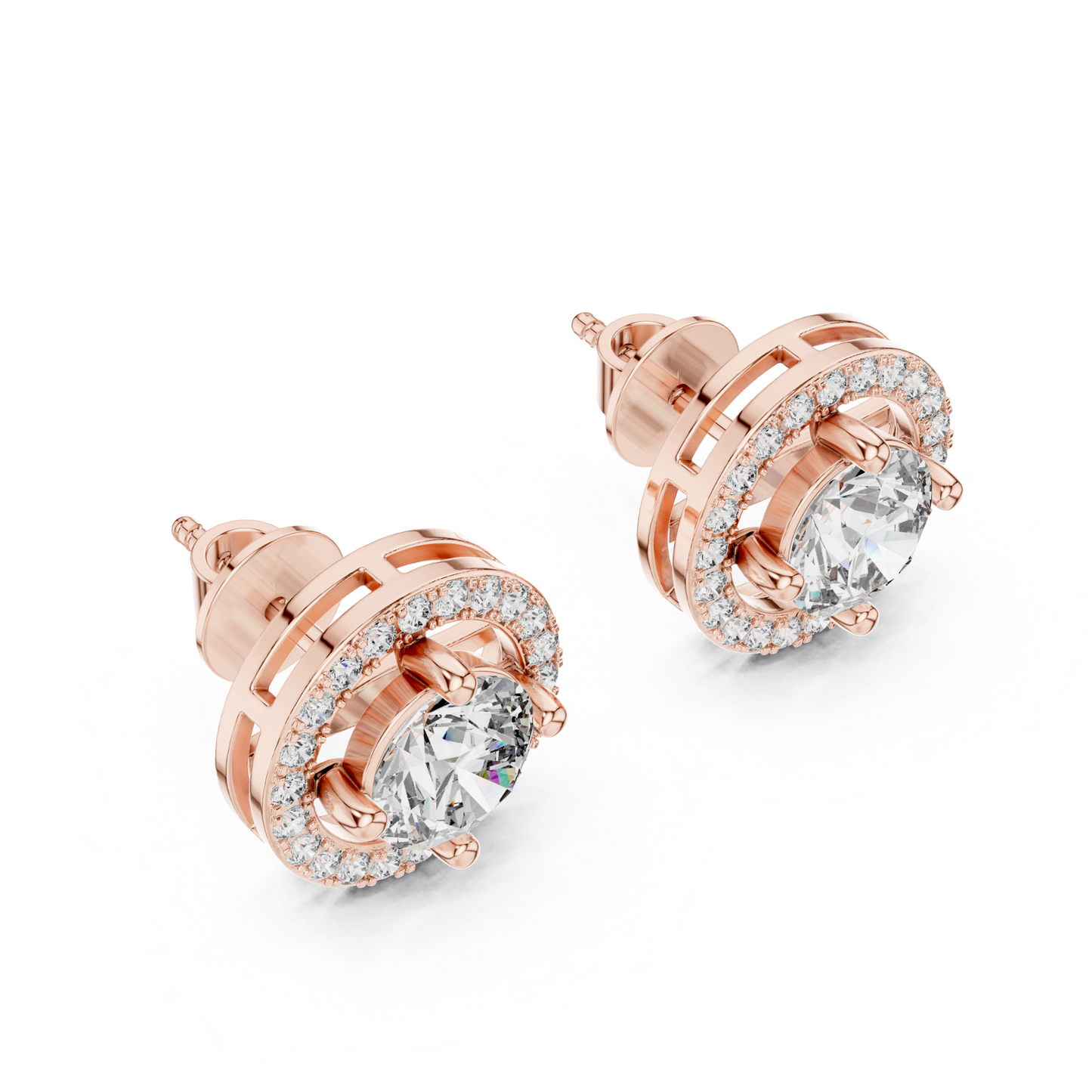 Runde Diamant-Halo-Ohrstecker | Krappenfassung 18K Gold