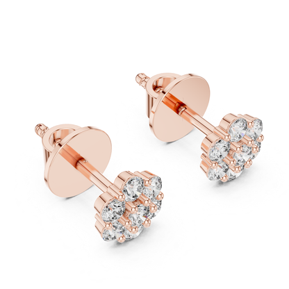 Round Diamond Cluster Stud Earrings with Prong Setting | 18K