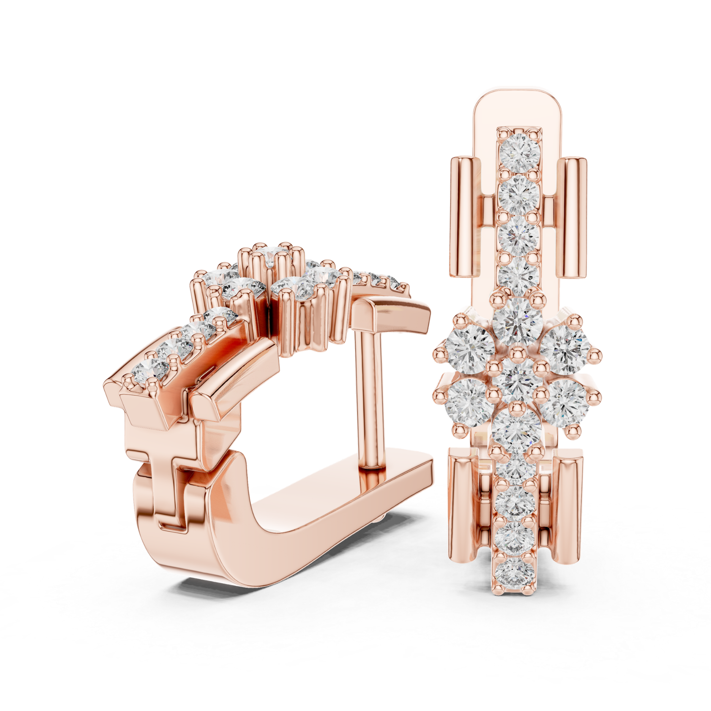 Floral Diamond Hoop Earrings with Round Brilliant Accent | Modern Luxury