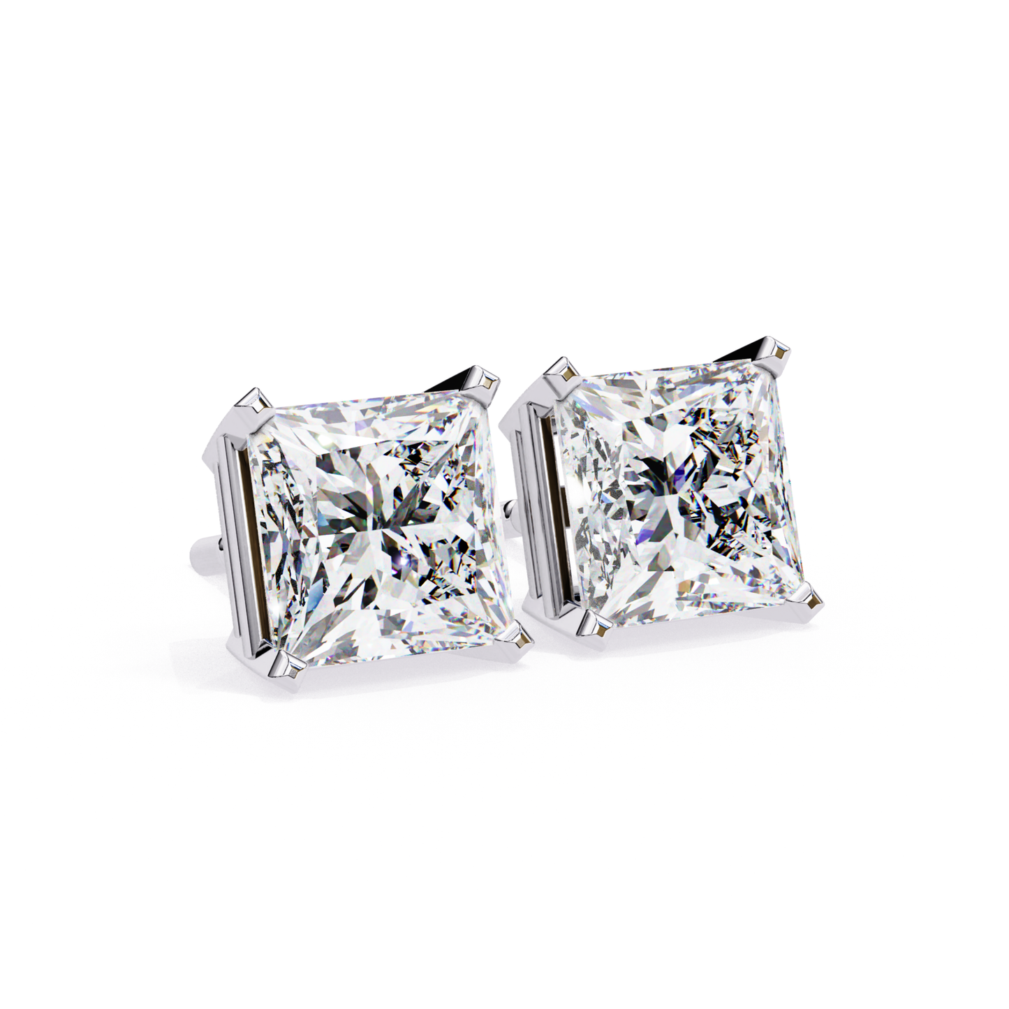 Angle View Radiant Cut Diamond Stud In White Gold Open Side Mount
