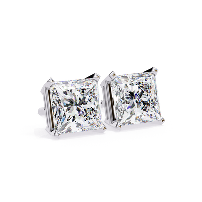Angle View Radiant Cut Diamond Stud In White Gold Open Side Mount