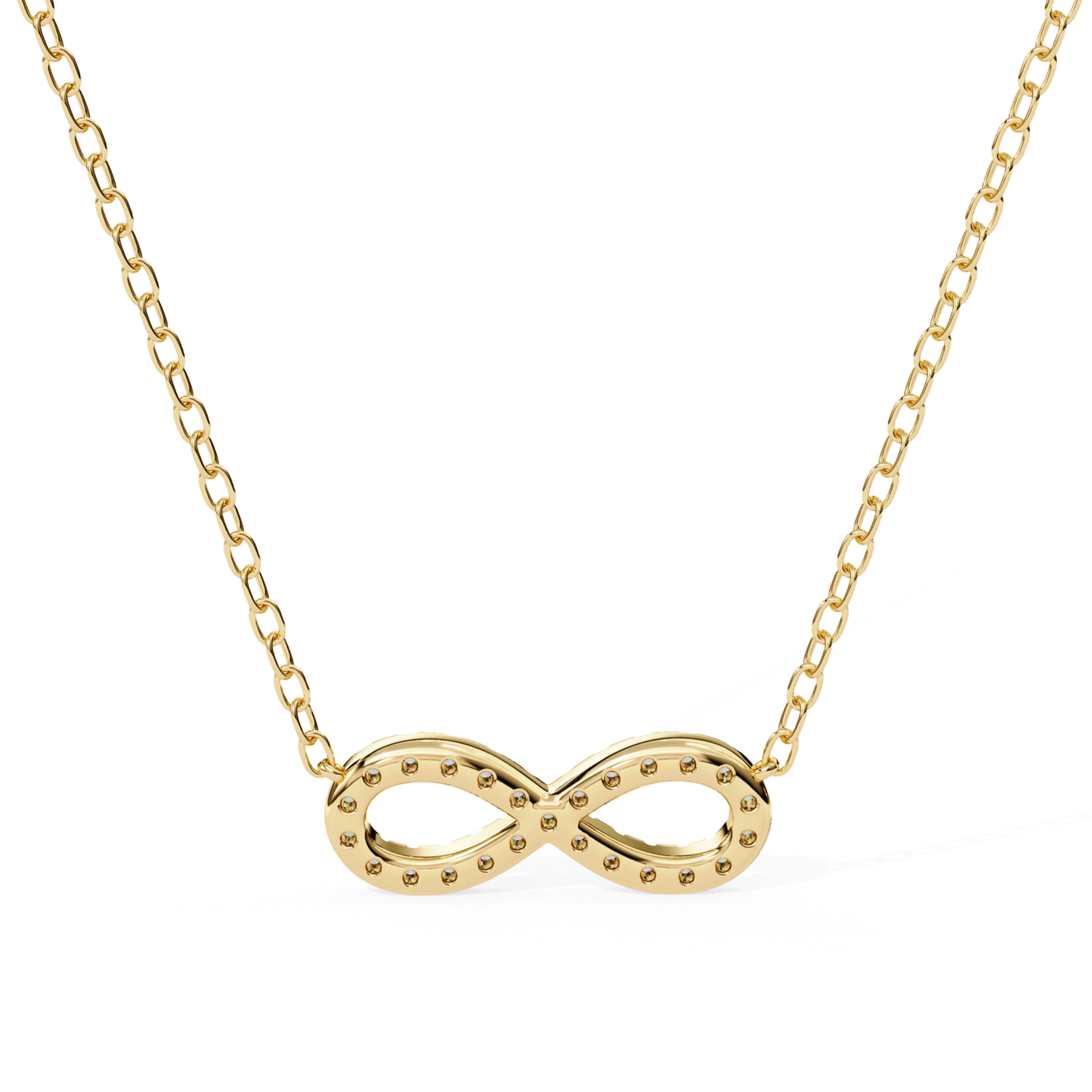 Gold infinity necklace on Yellow Gold