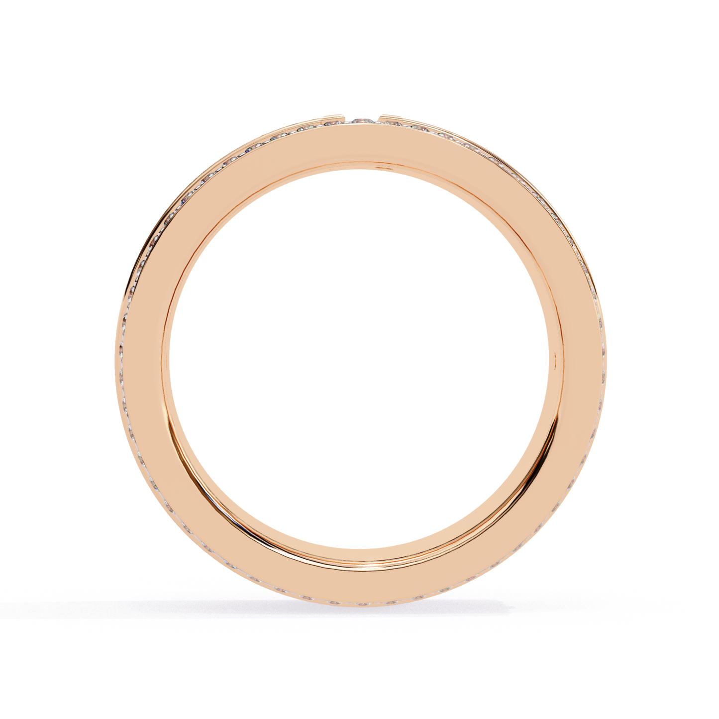 Back view of diamond edge band in rose gold